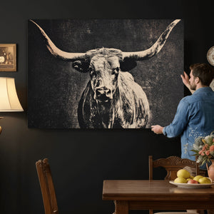 Vintage Texas Longhorn Bull Wall Art Canvas Print, Cow