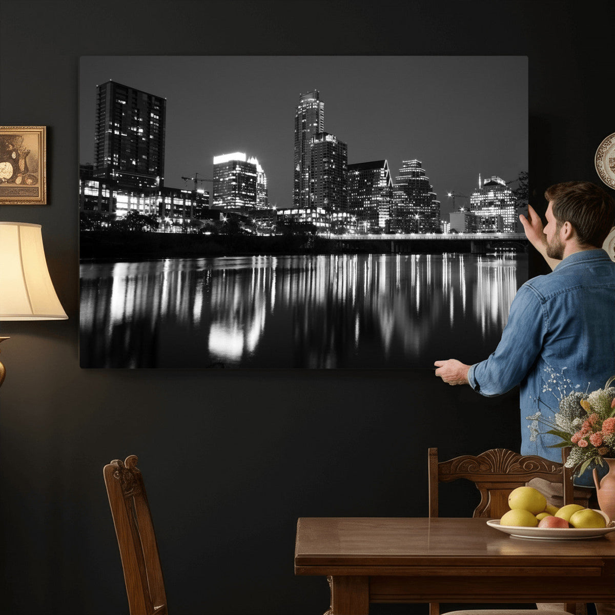 Austin Skyline Wall Art Canvas Print, Austin Downtown Night