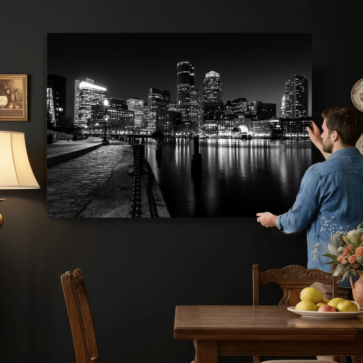 Boston Wall Art Canvas Print, Boston City Downtown Night