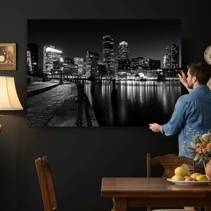 Boston Wall Art Canvas Print, Boston City Downtown Night