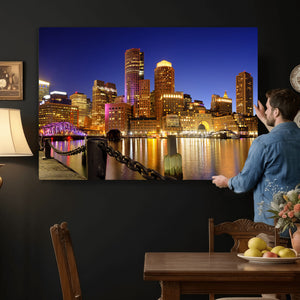 Boston Wall Art Canvas Print, Boston City Downtown Night
