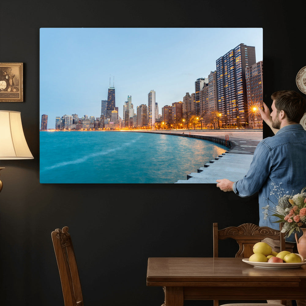 Chicago Wall Art Canvas Print, Chicago City Downtown Night