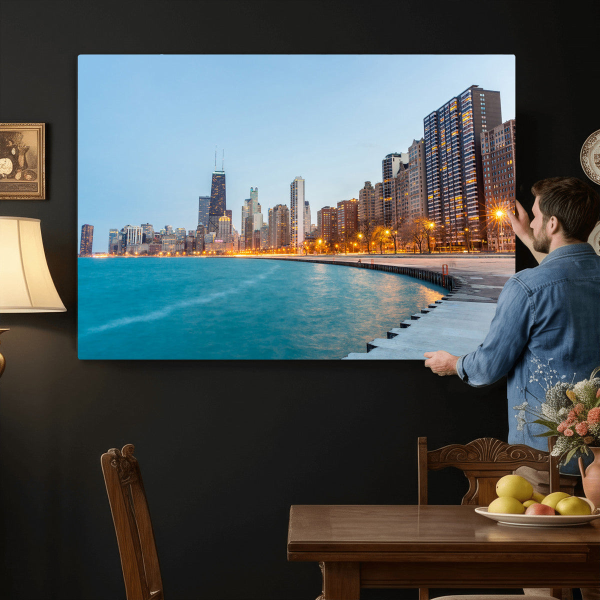 Chicago Wall Art Canvas Print, Chicago City Downtown Night