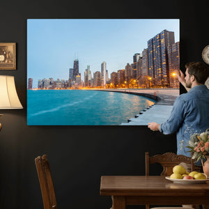 Chicago Wall Art Canvas Print, Chicago City Downtown Night