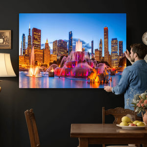 Chicago Wall Art Canvas Print, Chicago City Downtown Night