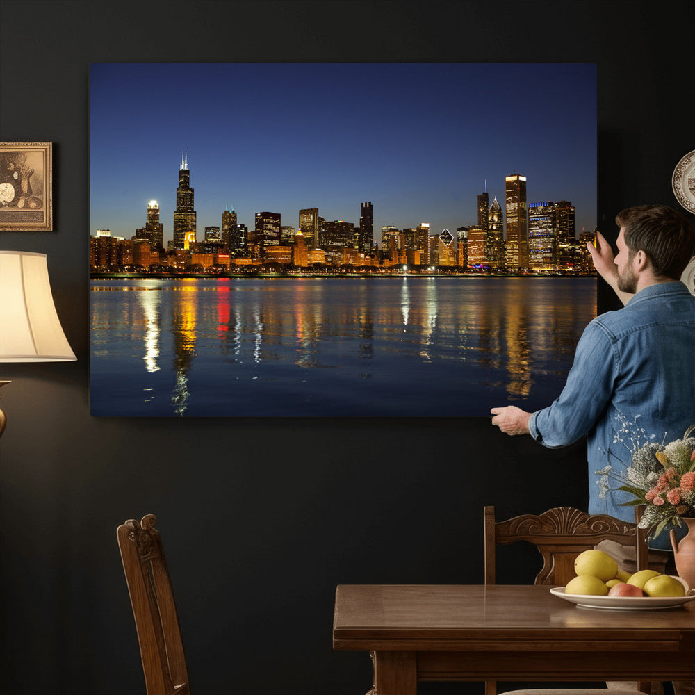 Chicago Wall Art Canvas Print - Chicago City Downtown Night