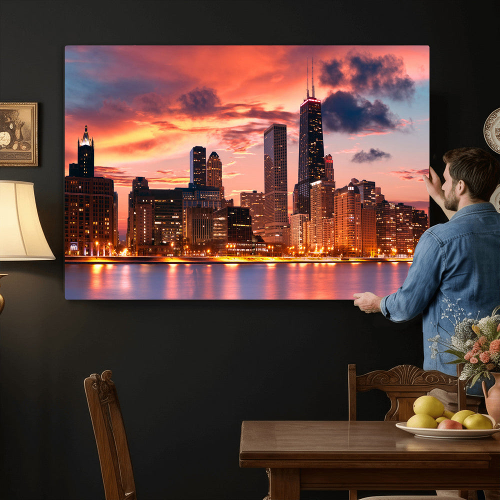 Chicago Wall Art Canvas Print - Chicago City Downtown Night