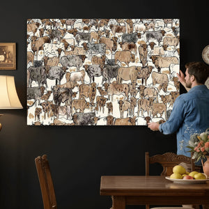 Abstract Longhorn Wall Art Canvas Print - Cow Animal Drawing