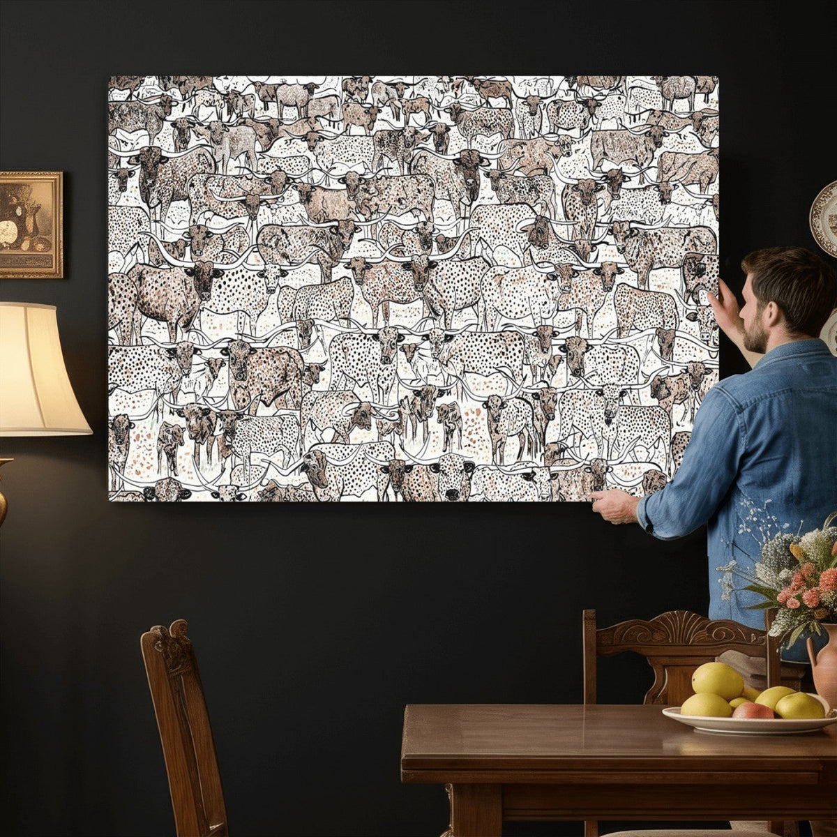 Abstract Texas Cow Wall Art Canvas Print - Farm Longhorn