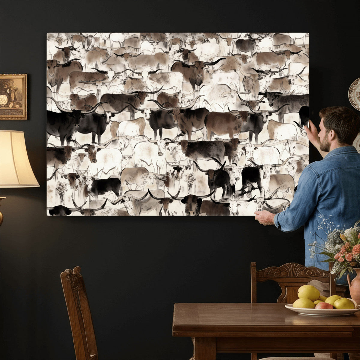 Abstract Texas Longhorn Print - Longhorn Herd Print for