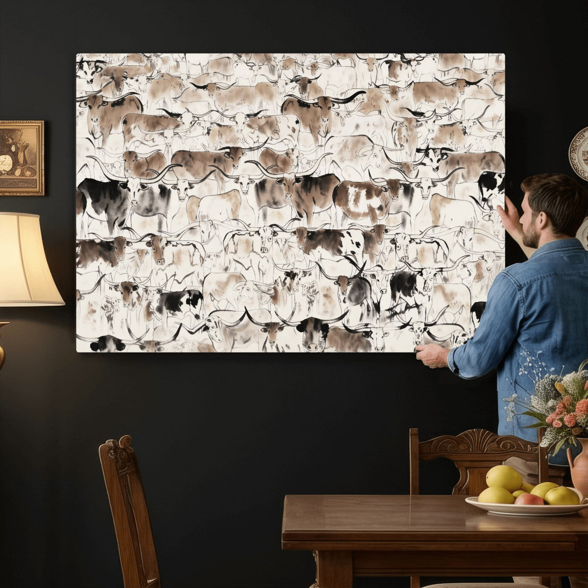 Abstract Texas Cow Canvas Print for Cabin and Western Home