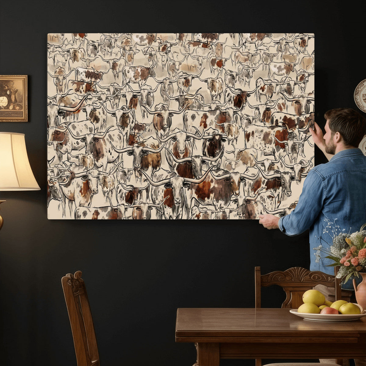 Abstract Longhorn Wall Art Canvas Print - Farm Animal