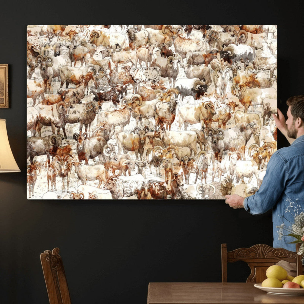 Farmhouse Bighorn Sheep Wall Art Canvas Print - Abstract