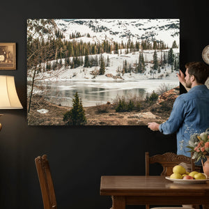 Snowy Mountain Landscape Wall Art Canvas Print, Alpine Pine