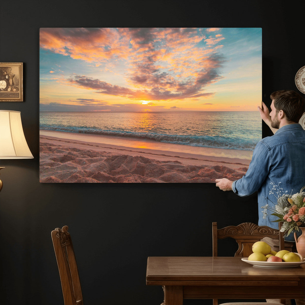 Sunset Beach Wall Art Canvas Print – Soft Coastal