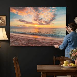 Sunset Beach Wall Art Canvas Print – Soft Coastal