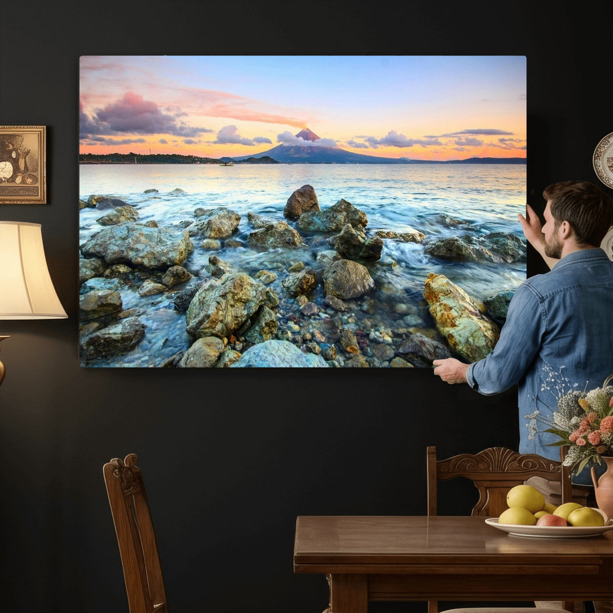 Mayon Volcano Seascape Wall Art Canvas Print, Tropical Ocean