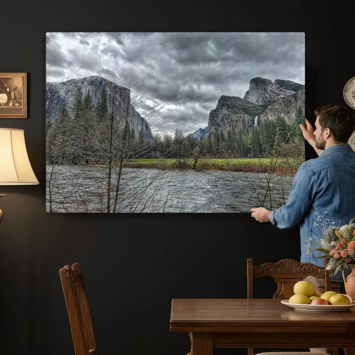 Yosemite Valley River Wall Art Canvas Print, Granite Cliffs
