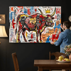 Texas Bull Wall Art Canvas Print, Abstract Graffiti Bull