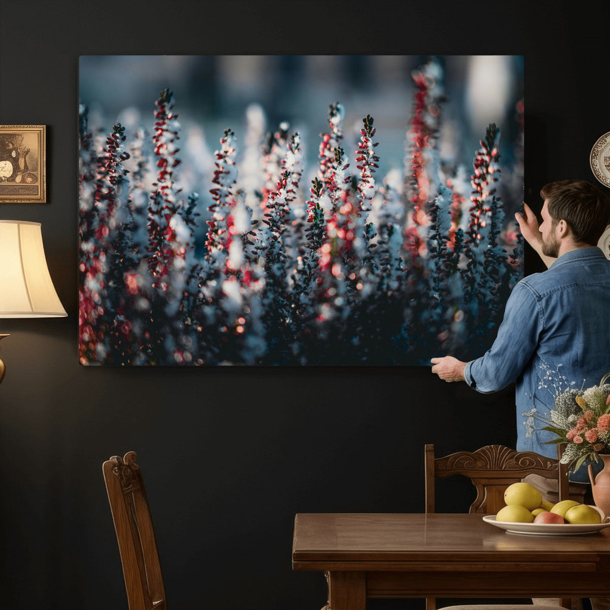 Winter Heather Wall Art Canvas Print, Frosted Floral Nature