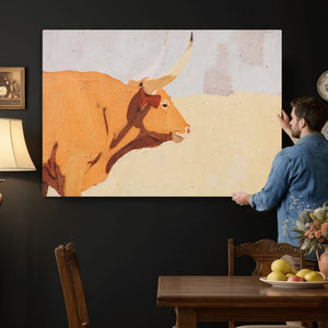 Minimal Longhorn Bull Wall Art Canvas Print, Neutral Western
