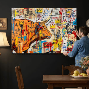 Basquiat Style Bull Graffiti Wall Art Canvas Print, Street