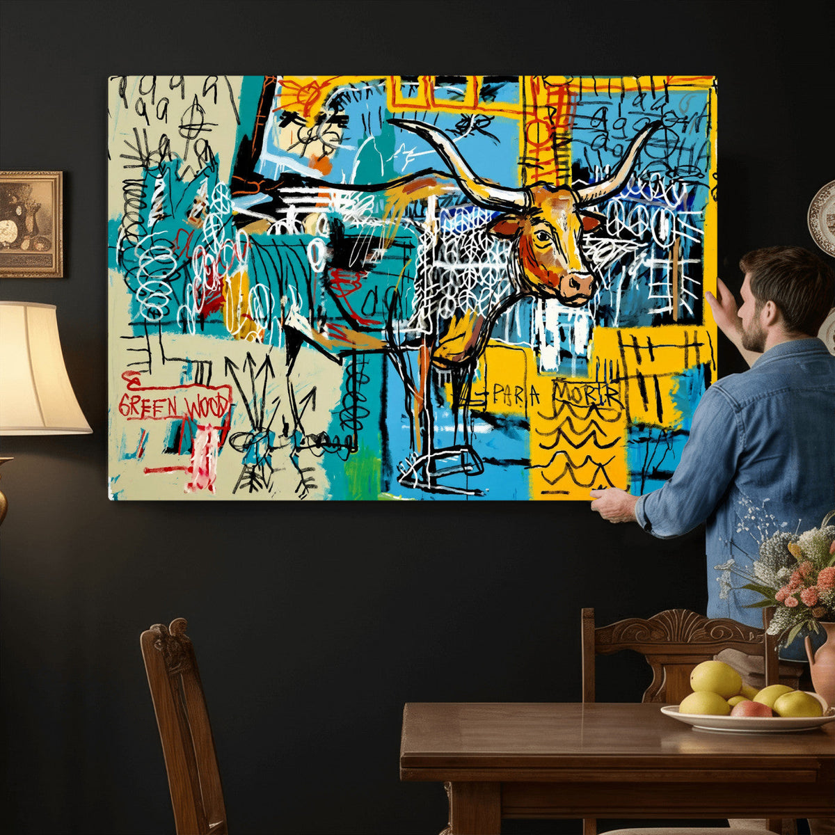 Basquiat Style Bird Bull Graffiti Wall Art Canvas Print,