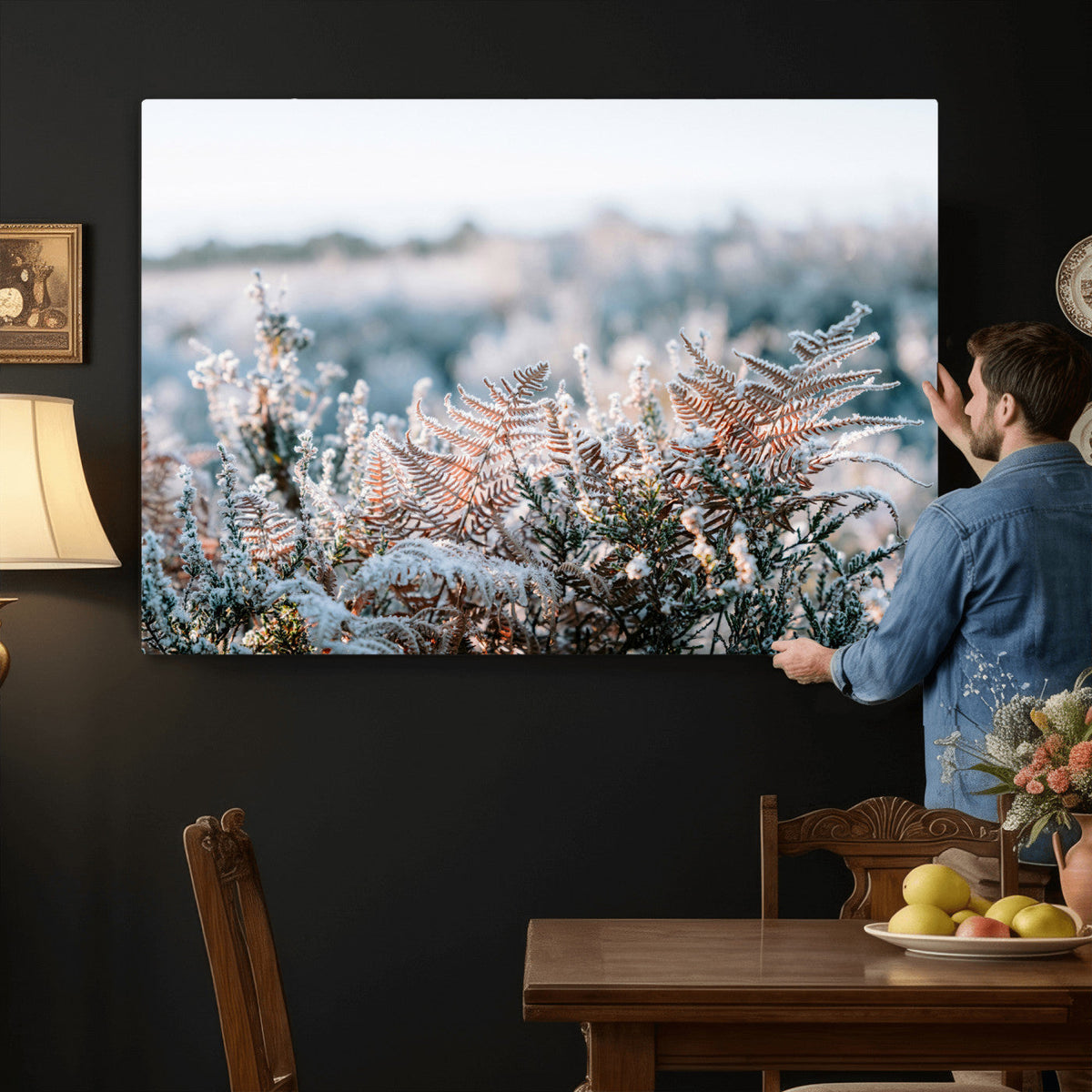 Frosted Fern Wall Art Canvas Print, Soft Winter Botanical
