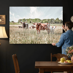 Texas Longhorn Cattle Wall Art Canvas Print, Rustic Ranch