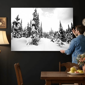 Black and White Snowy Pine Forest Wall Art Canvas Print,