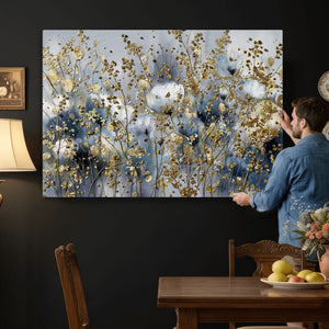 Abstract Floral Wall Art Canvas Print – Gold and Blue