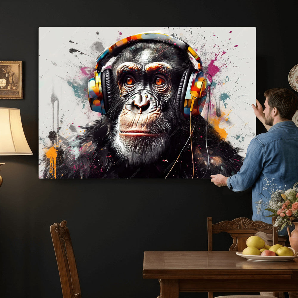 Dj Monkey Wall Art Canvas Print – Colorful Pop Art Banksy