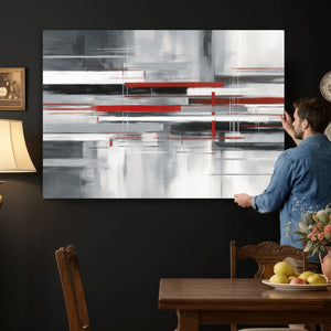 Gray Red Abstract Wall Art Canvas Print, Modern Abstract