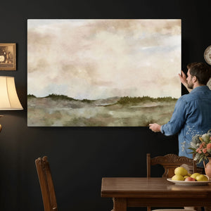 Muted Watercolor Hill Landscape Print — Beige Taupe Cloudy