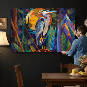 Colorful Heron Wall Art Canvas Print Tropical Bird Abstract