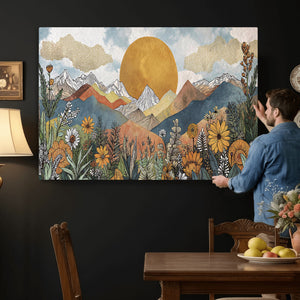 Boho Mountain Landscape Large Wall Art, Horizontal Gold