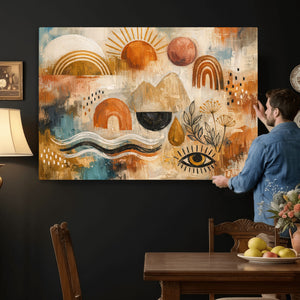 Geometric Boho Abstract Wall Art Canvas Print, Orange Blue