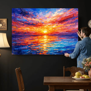 Colorful Knife Ocean Sunset Canvas — Orange Pink Teal