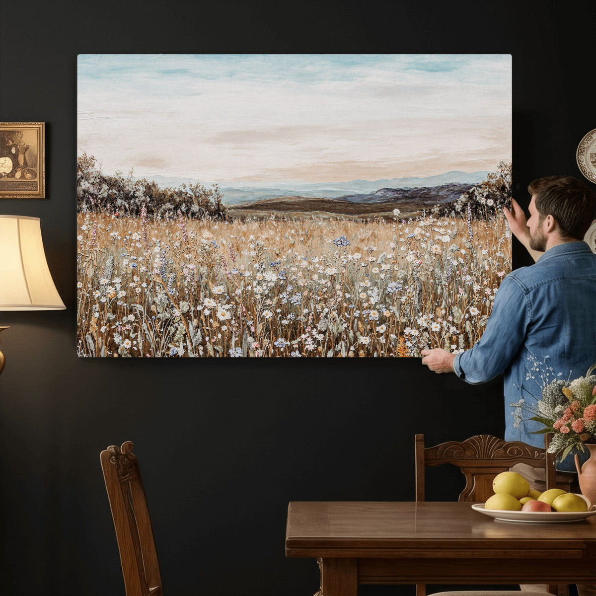 Neutral Wildflower Field Canvas Wall Art — Beige Earth Tone