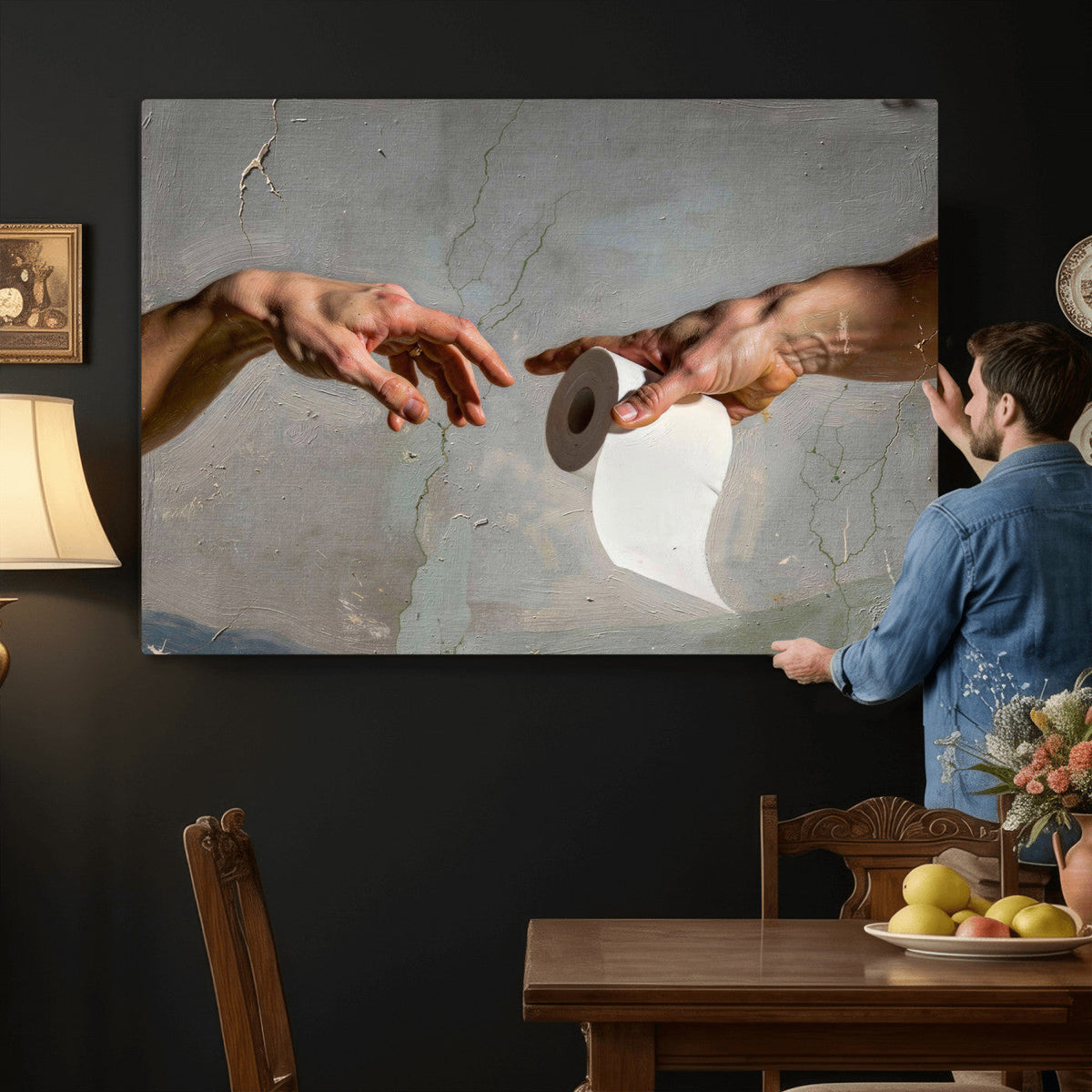 Funny Bathroom Wall Art Canvas, Creation of Toilet Paper