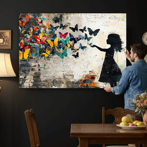 Banksy Butterfly Girl Wall Art Canvas Print, Framed Street