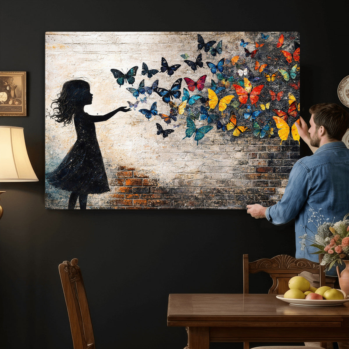 Banksy Butterfly Girl Wall Art Canvas Print, Framed Street