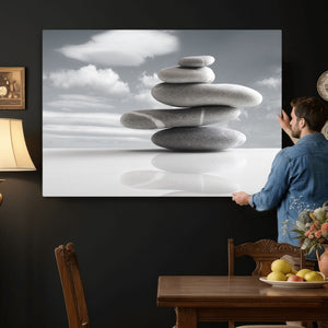 Zen Stone Wall Art Canvas Print, Balanced Rock Stack Framed