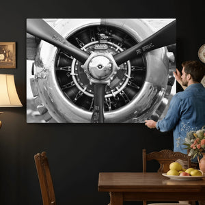 Vintage Propeller Plane Wall Art Canvas Print, Black and