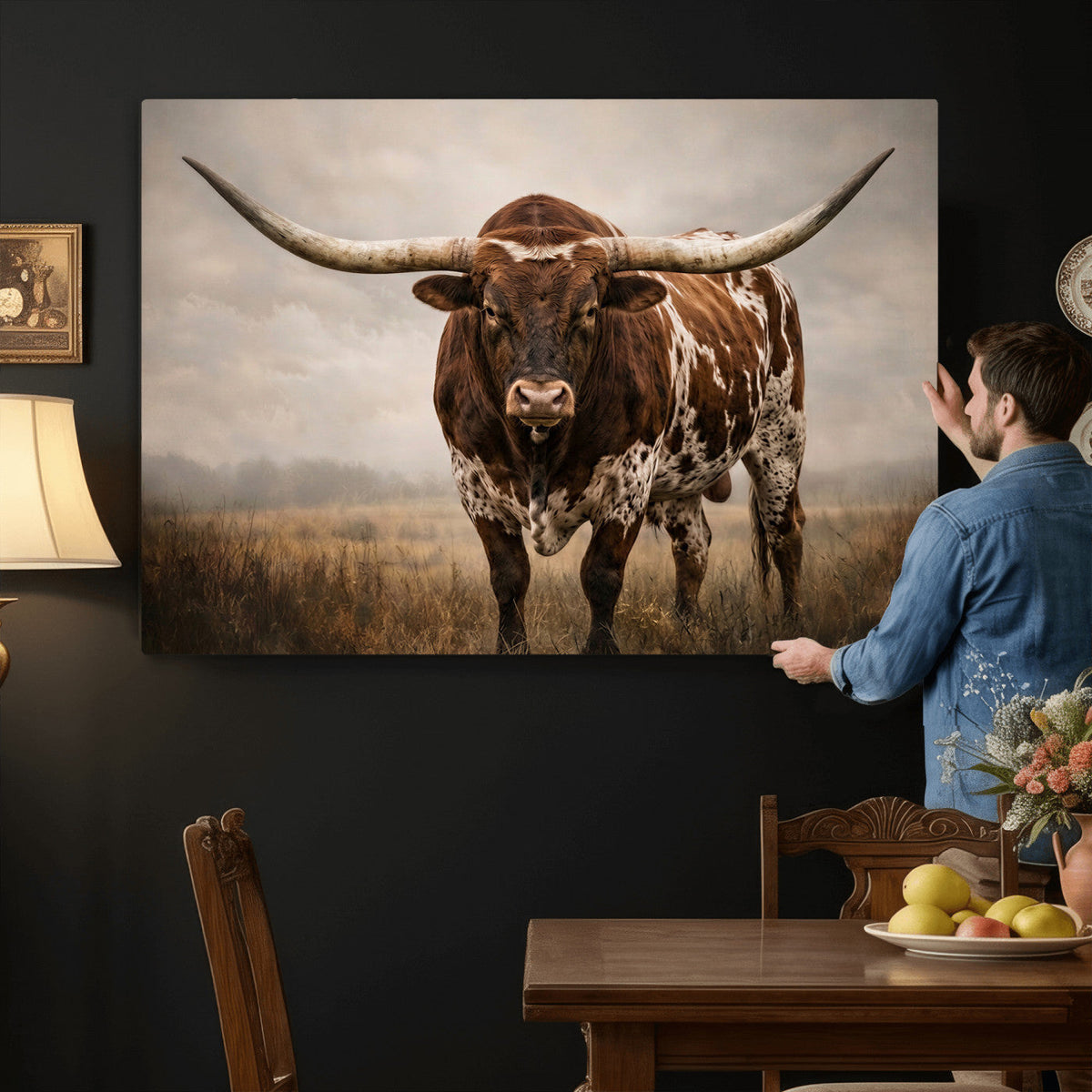 Texas Longhorn Canvas Wall Art Western Bull Desert Moody