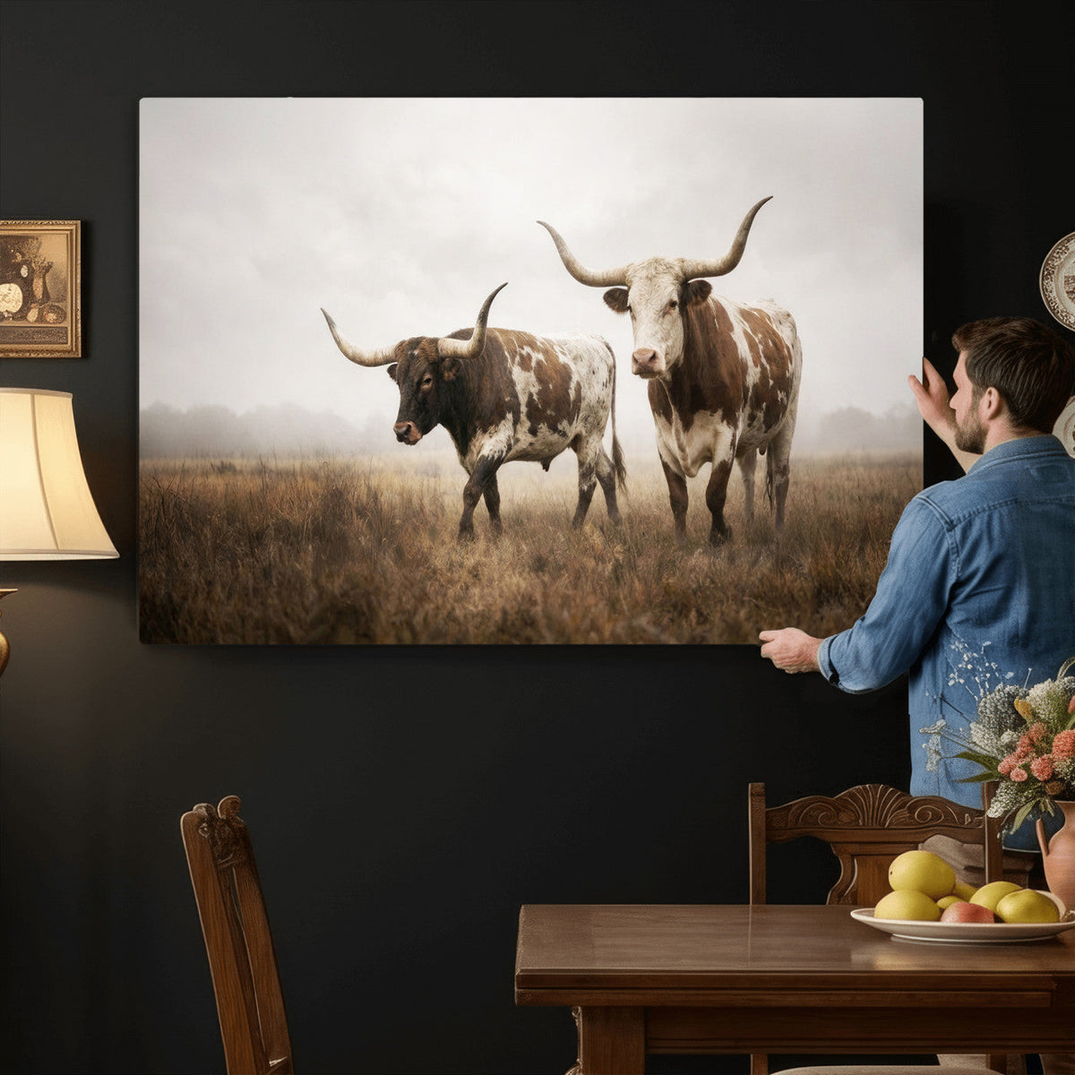 Texas Longhorn Canvas Wall Art Western Bull Desert Moody