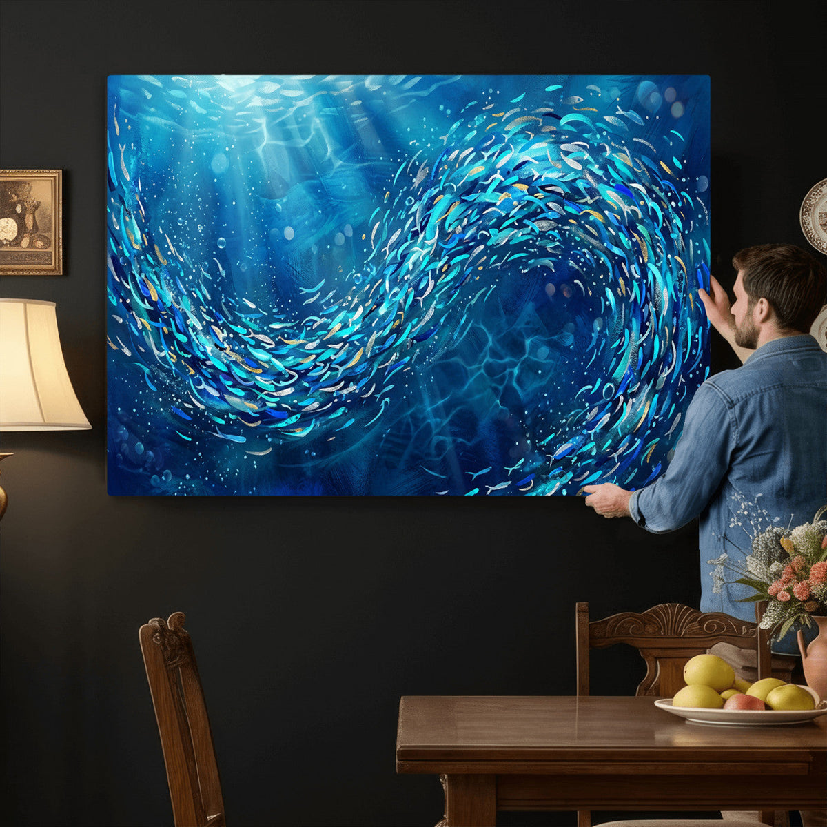School of Fish Canvas Print | Blue Ocean Underwater Wall Art