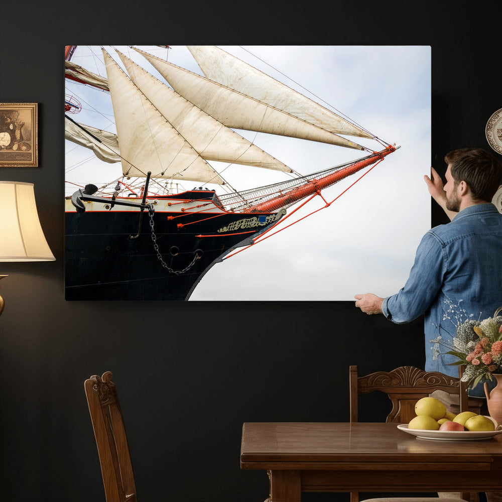 Sailboat Wall Art Canvas Print, Vintage Ship Bow Framed