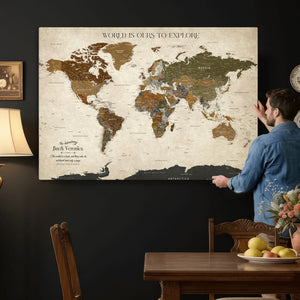 Custom Push Pin World Map Wall Art Canvas Print –