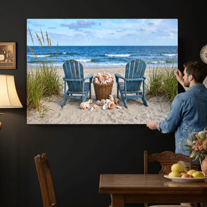 Large Beach Canvas Wall Art Coastal Adirondack Chairs Ocean